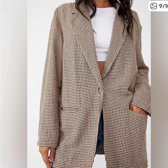 Free People Jackets & Blazers - Free People Houndstooth linen Blazer in Brown and Cream $168